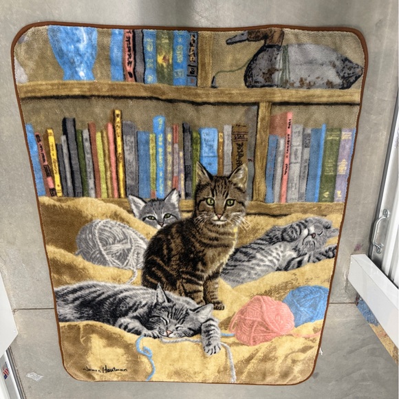 Fleece Blanket Cat Kitten Brown 40x60 vintage - Picture 5 of 5